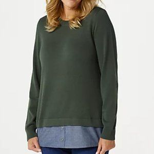 Denim & Co. Long Sleeve 2-fer Sweater with Denim Trim  7258